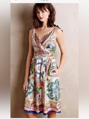 Anthropologie X Collette Dinnigan Tied Acionna Silk Dress‎ Size 4 Whimsy Artsy